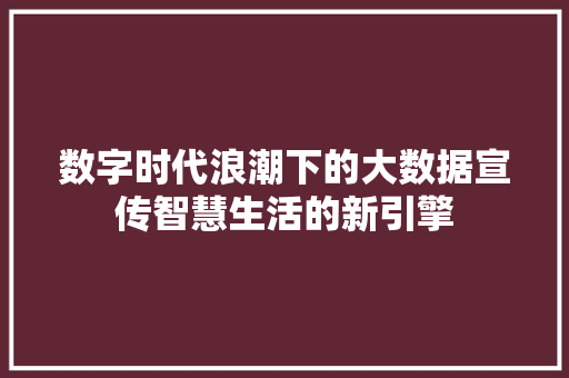 数字时代浪潮下的大数据宣传智慧生活的新引擎