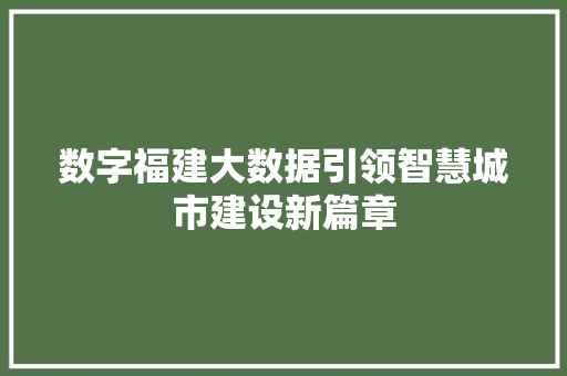 数字福建大数据引领智慧城市建设新篇章