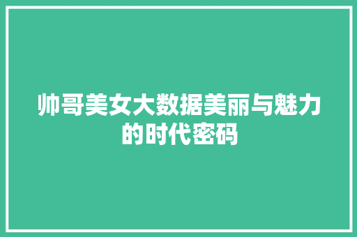 帅哥美女大数据美丽与魅力的时代密码