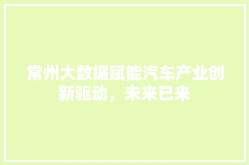 常州大数据赋能汽车产业创新驱动，未来已来