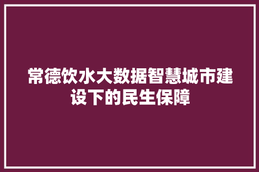 常德饮水大数据智慧城市建设下的民生保障