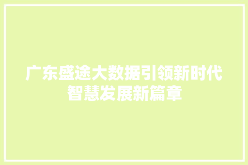 广东盛途大数据引领新时代智慧发展新篇章