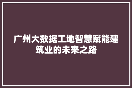 广州大数据工地智慧赋能建筑业的未来之路