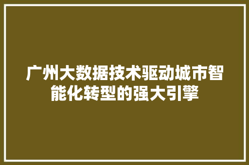 广州大数据技术驱动城市智能化转型的强大引擎