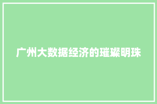 广州大数据经济的璀璨明珠