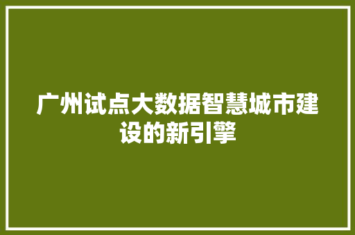 广州试点大数据智慧城市建设的新引擎
