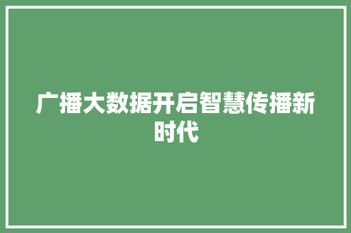 广播大数据开启智慧传播新时代