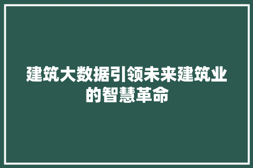 建筑大数据引领未来建筑业的智慧革命