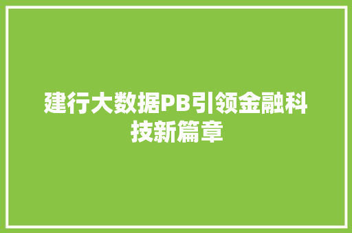 建行大数据PB引领金融科技新篇章