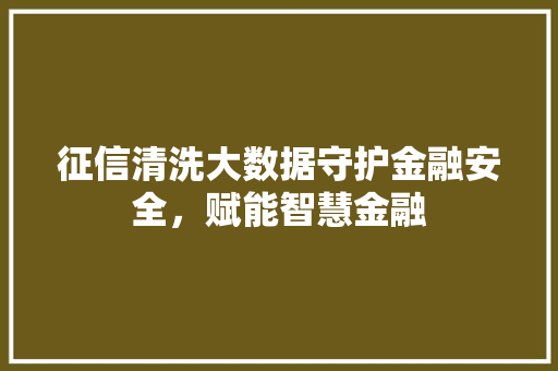 征信清洗大数据守护金融安全，赋能智慧金融
