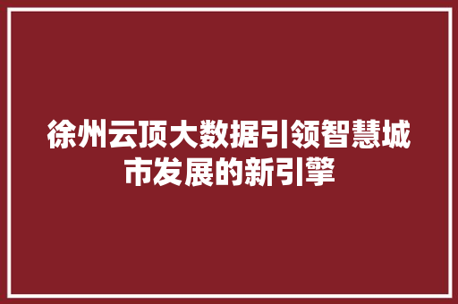徐州云顶大数据引领智慧城市发展的新引擎