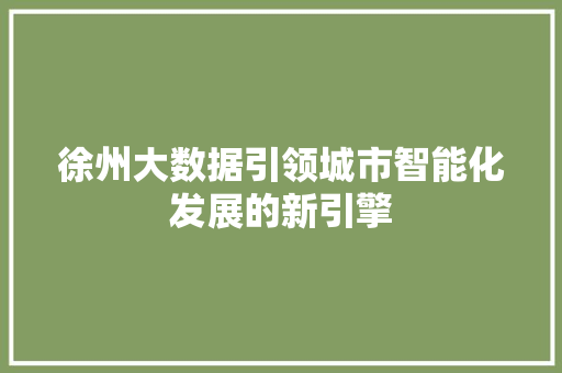 徐州大数据引领城市智能化发展的新引擎