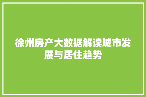 徐州房产大数据解读城市发展与居住趋势