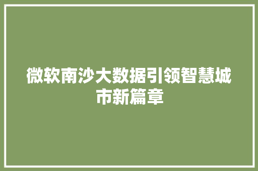 微软南沙大数据引领智慧城市新篇章