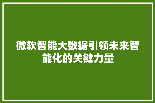 微软智能大数据引领未来智能化的关键力量