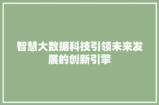 智慧大数据科技引领未来发展的创新引擎