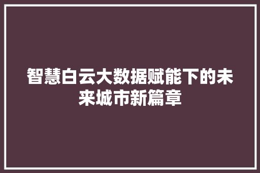智慧白云大数据赋能下的未来城市新篇章