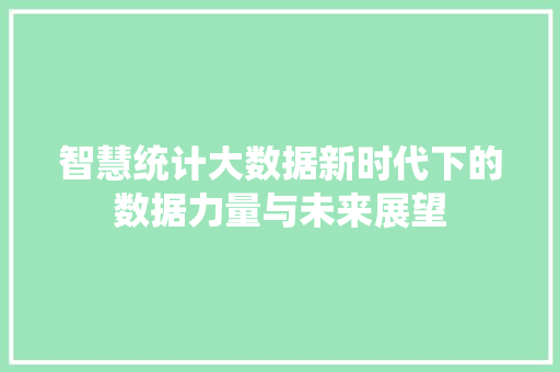 智慧统计大数据新时代下的数据力量与未来展望