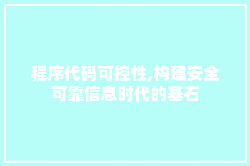 程序代码可控性,构建安全可靠信息时代的基石 程序代码可控性,构建安全可靠信息时代的基石 建站教程