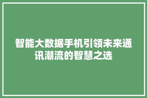 智能大数据手机引领未来通讯潮流的智慧之选 建站教程