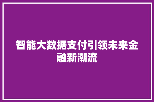 智能大数据支付引领未来金融新潮流 建站教程