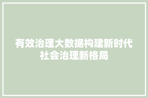 有效治理大数据构建新时代社会治理新格局 服务器/数据库