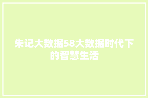 朱记大数据58大数据时代下的智慧生活