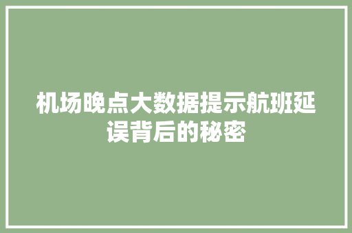 机场晚点大数据提示航班延误背后的秘密