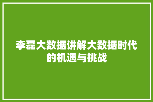 李磊大数据讲解大数据时代的机遇与挑战 服务器/数据库