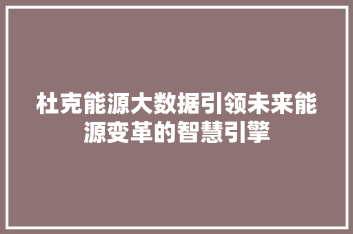 杜克能源大数据引领未来能源变革的智慧引擎 友链在线