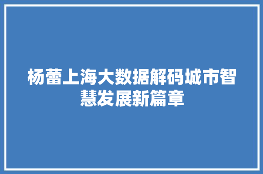 杨蕾上海大数据解码城市智慧发展新篇章