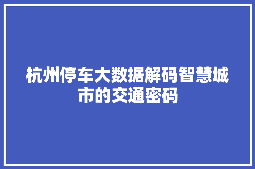 杭州停车大数据解码智慧城市的交通密码