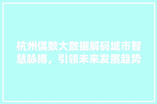 杭州偶数大数据解码城市智慧脉搏，引领未来发展趋势