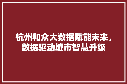 杭州和众大数据赋能未来，数据驱动城市智慧升级