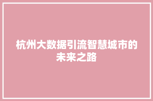 杭州大数据引流智慧城市的未来之路