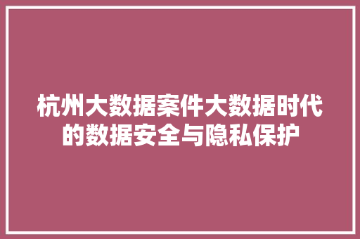 杭州大数据案件大数据时代的数据安全与隐私保护 SEO教程