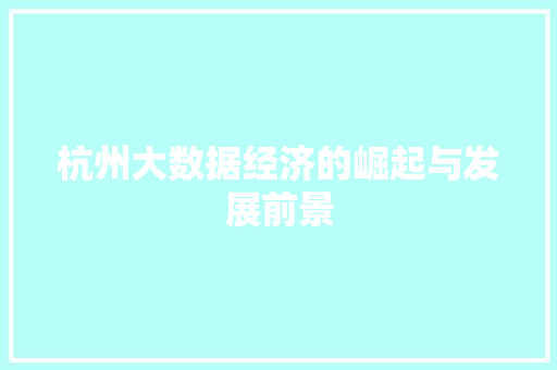 杭州大数据经济的崛起与发展前景 Web前端
