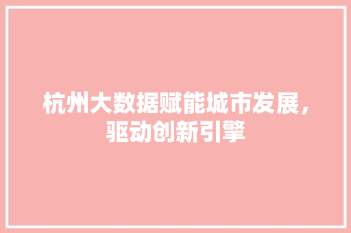 杭州大数据赋能城市发展，驱动创新引擎