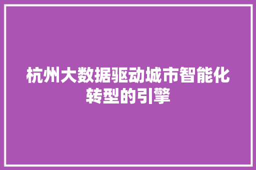杭州大数据驱动城市智能化转型的引擎