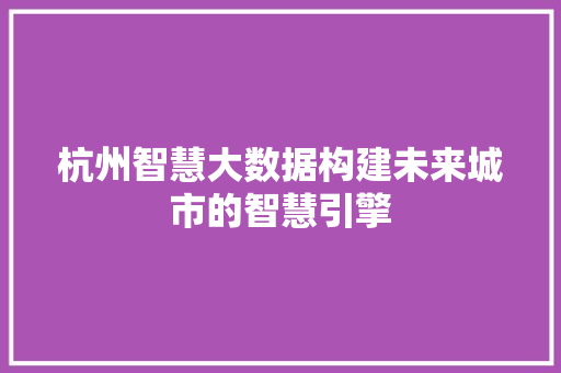 杭州智慧大数据构建未来城市的智慧引擎 建站教程
