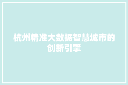 杭州精准大数据智慧城市的创新引擎