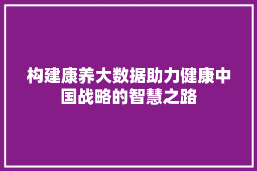 构建康养大数据助力健康中国战略的智慧之路