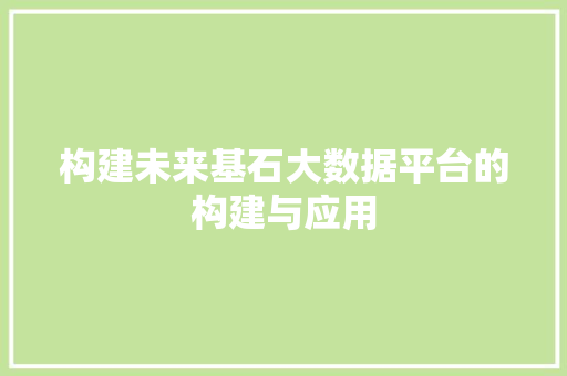 构建未来基石大数据平台的构建与应用