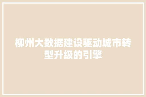 柳州大数据建设驱动城市转型升级的引擎