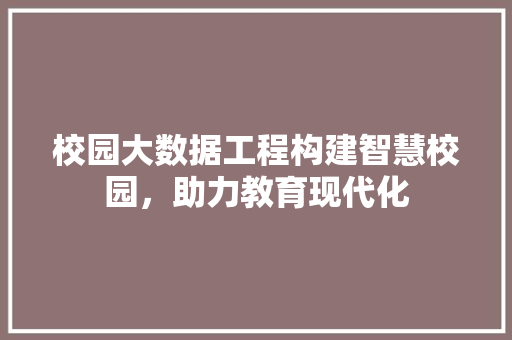 校园大数据工程构建智慧校园，助力教育现代化