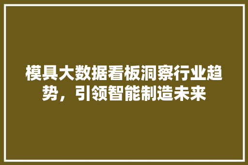 模具大数据看板洞察行业趋势，引领智能制造未来