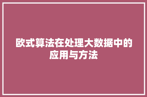 欧式算法在处理大数据中的应用与方法 服务器/数据库