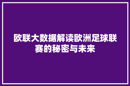 欧联大数据解读欧洲足球联赛的秘密与未来 SEO教程