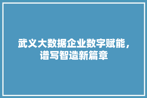 武义大数据企业数字赋能，谱写智造新篇章 建站教程