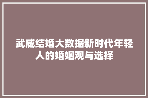 武威结婚大数据新时代年轻人的婚姻观与选择